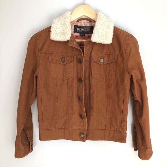 Pendleton Brown Crop Jean Jacket with Sherpa Collar - Picture 1 of 10